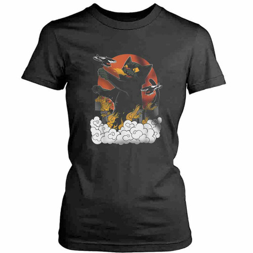 Japanese Sunset Catzilla Womens T-Shirt Tee