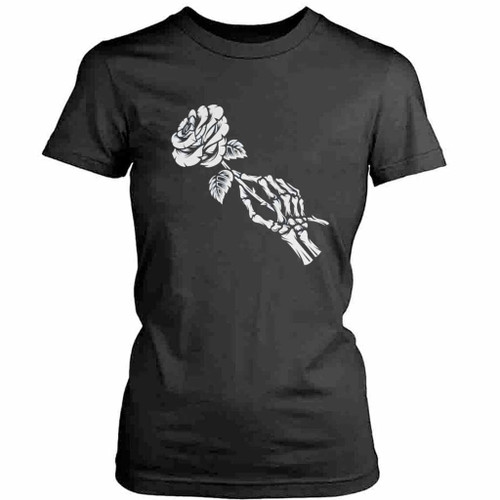 Skeleton Holding Rose Womens T-Shirt Tee