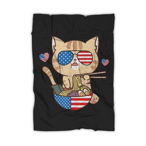 Cute Cat Ramen American Anime Flag Blanket