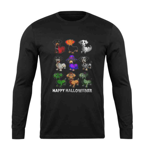 Dachshund Happy Halloweiner Funny Halloween Dogs Lover Logo Art Long Sleeve T-Shirt Tee