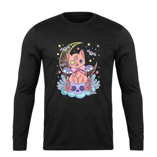 Pastel Goth Cat And Skull Long Sleeve T-Shirt Tee