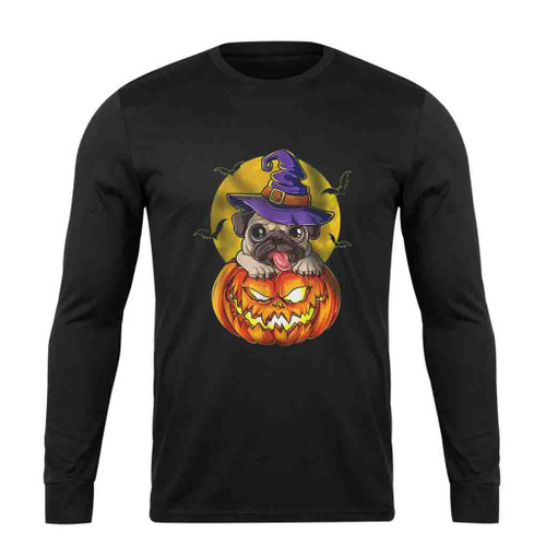 Pug Witch Pumpkin Halloween Long Sleeve T-Shirt Tee