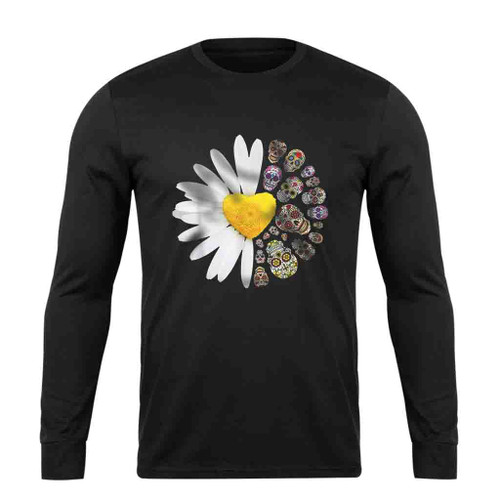 Sugar Skull Daisy Flower Halloween Long Sleeve T-Shirt Tee