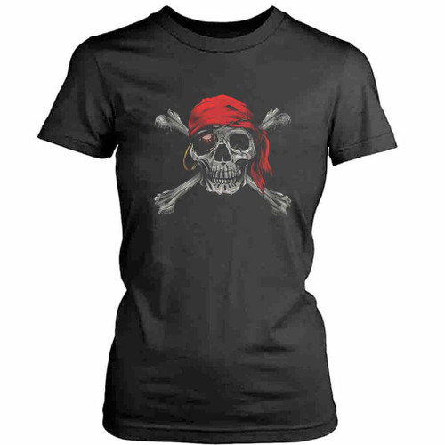 Jolly Roger Pirate Skull Crossbones Halloween Womens T-Shirt Tee