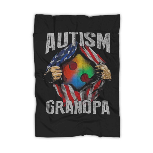 Autism Grandpa Flag America Super Hero Blanket