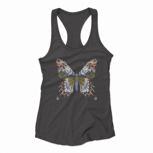 Butterfly With Forest And Mountains Women Racerback Tank Tops