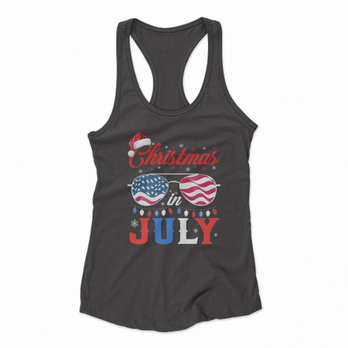 Christmas In July Santa Hat Sunglasses Summer Celebration Independence Day Women Racerback Tank Tops