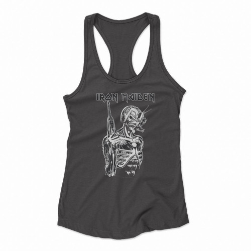 Iron Maiden Skull With The Gun Women Racerback Tank Tops