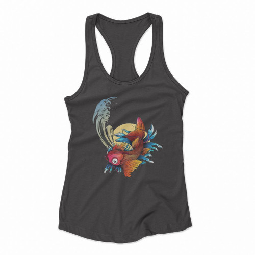 Japanese Koi Carp Sakura Waves Women Racerback Tank Tops