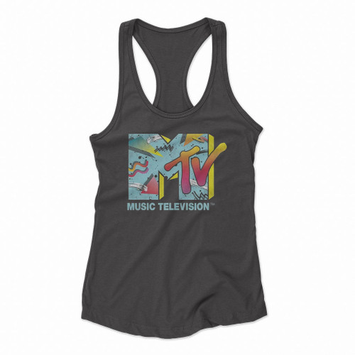 MTV Classic Logo 80s Print Design Women Racerback Tank Tops