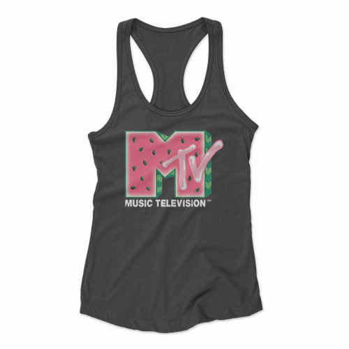 MTV Watermelon Logo Fill Graphic Women Racerback Tank Tops