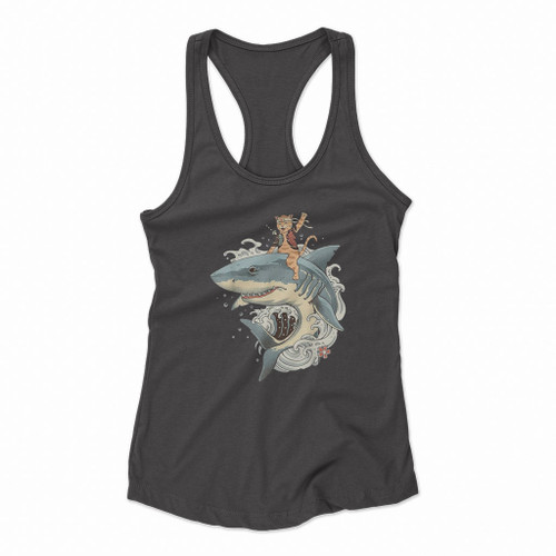 Shark Catana Cat Riding Shark Women Racerback Tank Tops