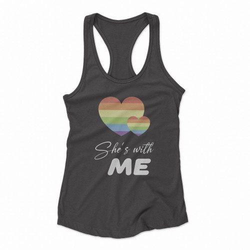 She Is With Me Couple Matching Women Racerback Tank Tops