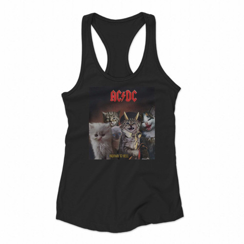 Acdc Cat Rock Band Highway To Hell Metal Mashup Women Racerback Tank Tops