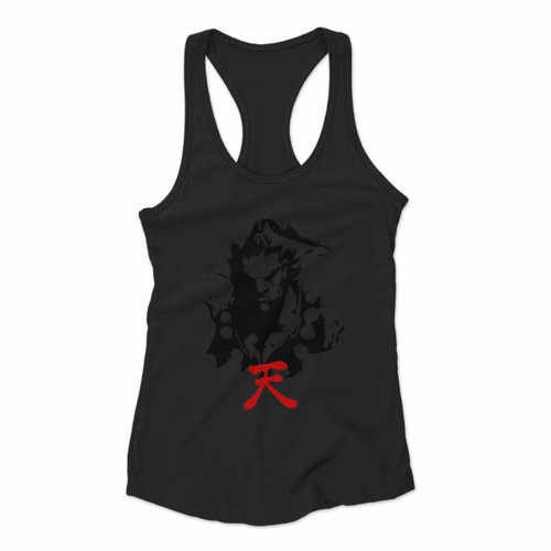 Akuma Retro Japanese Kanji Street Fighter Ryu Ken Gamers Women Racerback Tank Tops