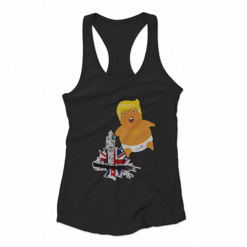 Baby Trump Flying Balloon Over London Funny Women Racerback Tank Tops