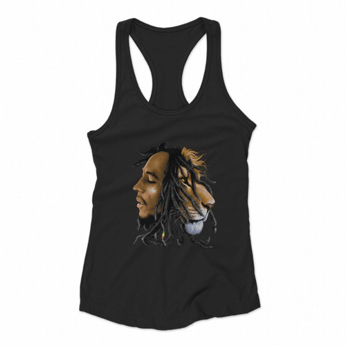 Bob Marley And Rasta Lion Rasta Women Racerback Tank Tops