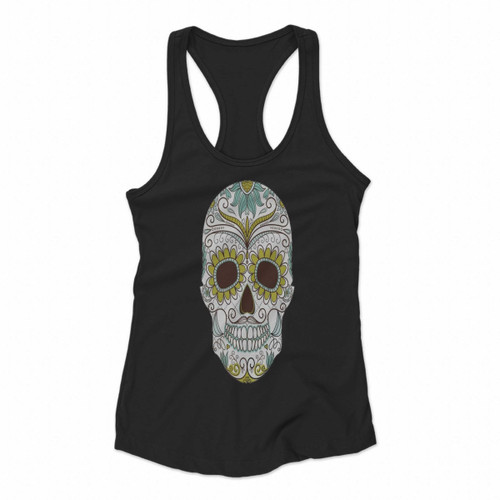 Colorful Skull With Floral Women Racerback Tank Tops