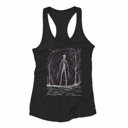 Creepy Slender Man In Woods Poster Women Racerback Tank Tops