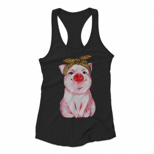 Cute Pig With Leopard Bandana Women Racerback Tank Tops