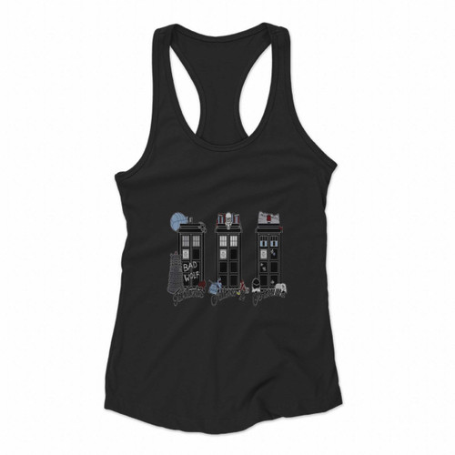 Fantastic Allons Y Geronimo Doctor Who Tardis Women Racerback Tank Tops