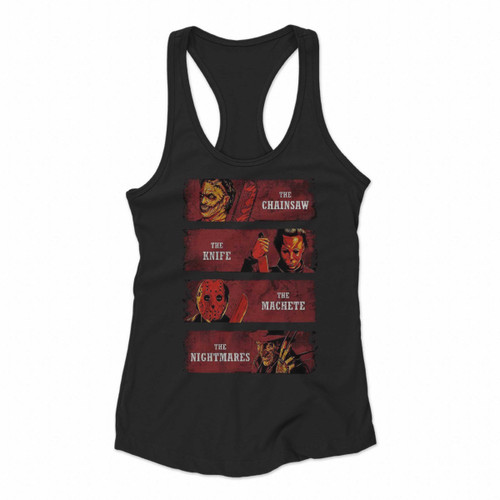 Halloween Horrors Chainsaw Michael Jason Chucky Freddy Women Racerback Tank Tops