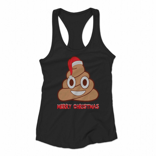 Poop Emoji Merry Christmas Santa Hat Winter Women Racerback Tank Tops