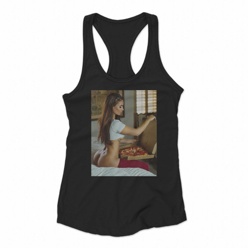 Sexy Pizza Girl On Bed Naughty Food Naked Women Racerback Tank Tops