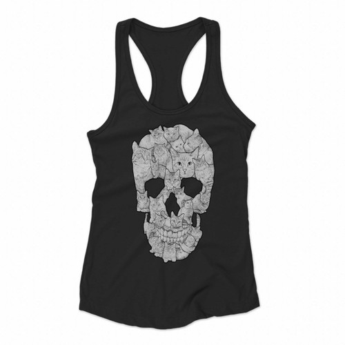 Sketchy Cat Skull Women Racerback Tank Tops