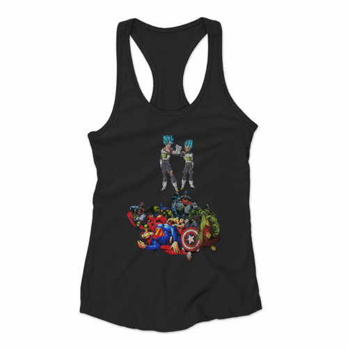 Super Saiyan Blue Goku And Vegeta Beat Justice League Women Racerback Tank Tops