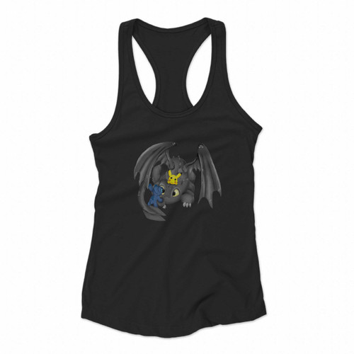 Toothless Pikachu And Stitch Women Racerback Tank Tops