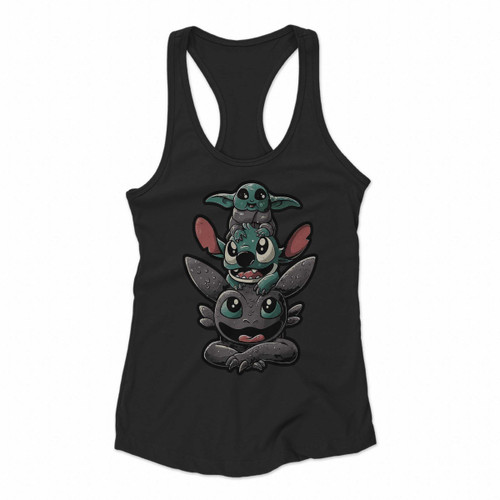 Toothless Stitch Baby Yoda The Cuteness Tower Women Racerback Tank Tops