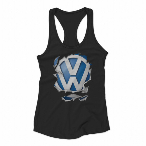 Vw Volkswagen Logo Torn Women Racerback Tank Tops