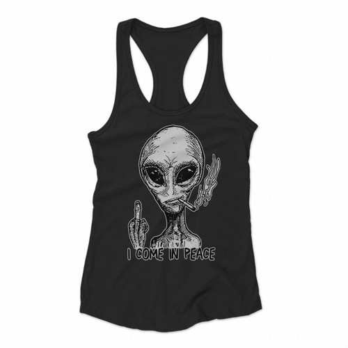 Alien I Come In Peace Extraterrestrial Ufo Area 51 Roswell Spaceship Women Racerback Tank Tops