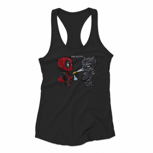 Deadpool Vs Black Panther Bad Kitty Women Racerback Tank Tops