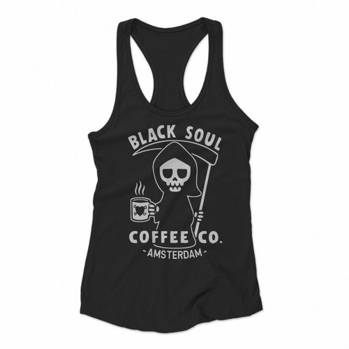 Funny Coffee Amsterdam Black Soul Coffee Cafe Grim Reaper Women Racerback Tank Tops