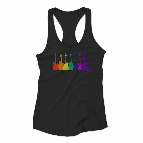 Guitar Rainbow Colours Women Racerback Tank Tops
