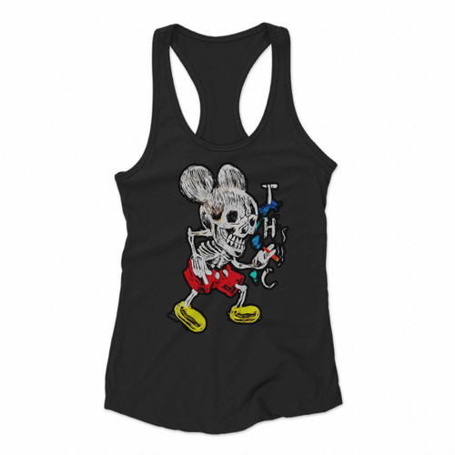 Skull Mouse Somking Thc Marijuana Weed Ganja Cannabis Smoker Women Racerback Tank Tops