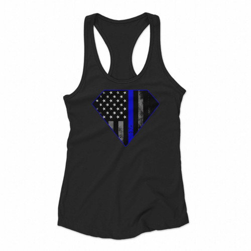 Vintage Heroes Thin Blue Line Police Cop Dept Flag Logo Women Racerback Tank Tops