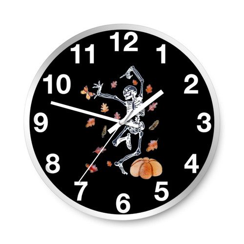 Dancing Skeleton With Boho Leaves Wall Clocks