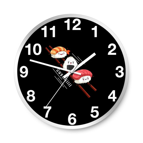 Funny Sushi Sliding On Chopsticks Wall Clocks