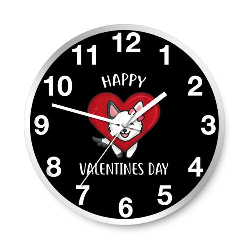 Happy Valentines Day Cute Dog And Heart Wall Clocks