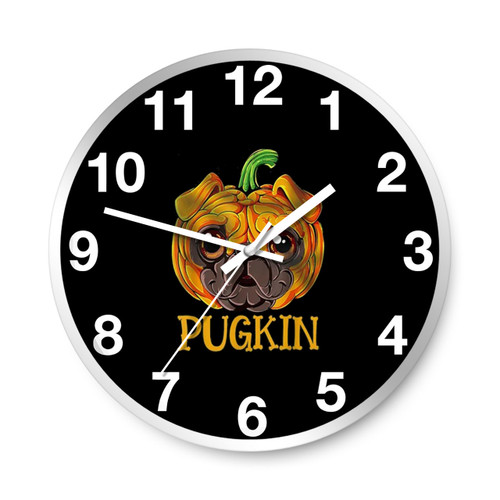 Pugkin Pug Pumpkin Halloween Wall Clocks
