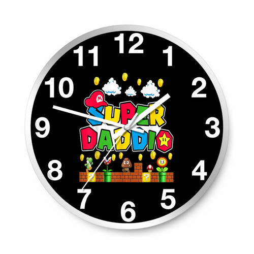 Super Daddio Funny Gamer Dad Fathers Day Video Game Lover Wall Clocks