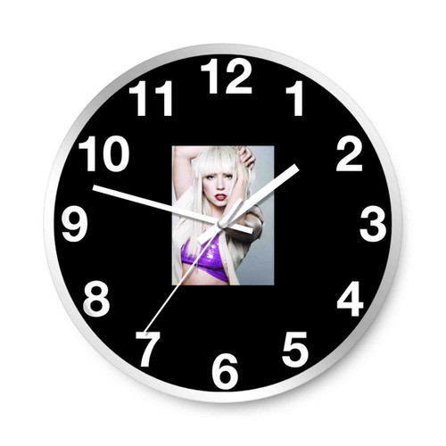 Lady Gaga In Red Lips And Purple Dress Wall Clocks
