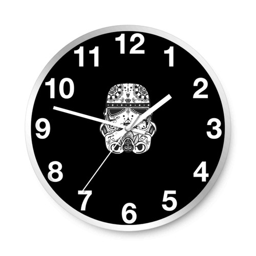 Ornate Sugar Skull Shirt Design Stormtrooper Sugar Skull Wall Clocks