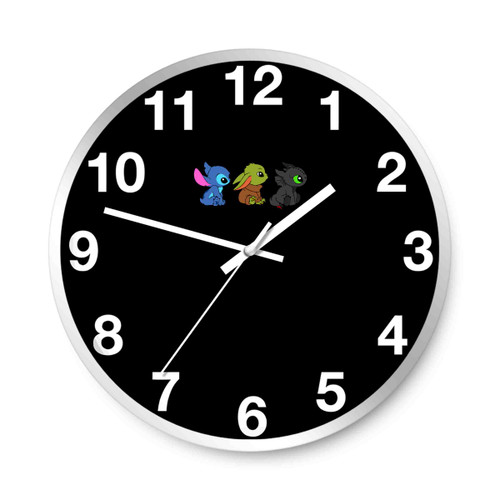 Cute Babies Stitch Yoda Toothless Kawaii Wall Clocks