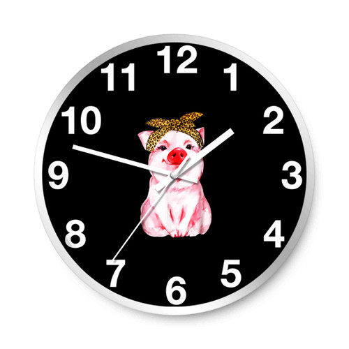 Cute Pig With Leopard Bandana Wall Clocks