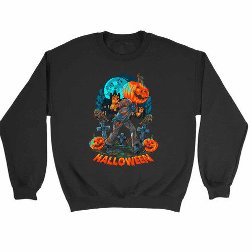 A Pumpkin Headed Human Walks On A Lonely And Dark Street Near A Haunted Empty House Sweatshirt Sweater