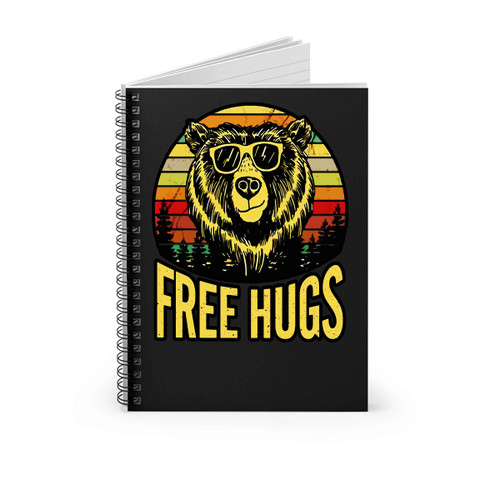 Free Hugs Bear Pattern Sunset Vintage Spiral Notebook